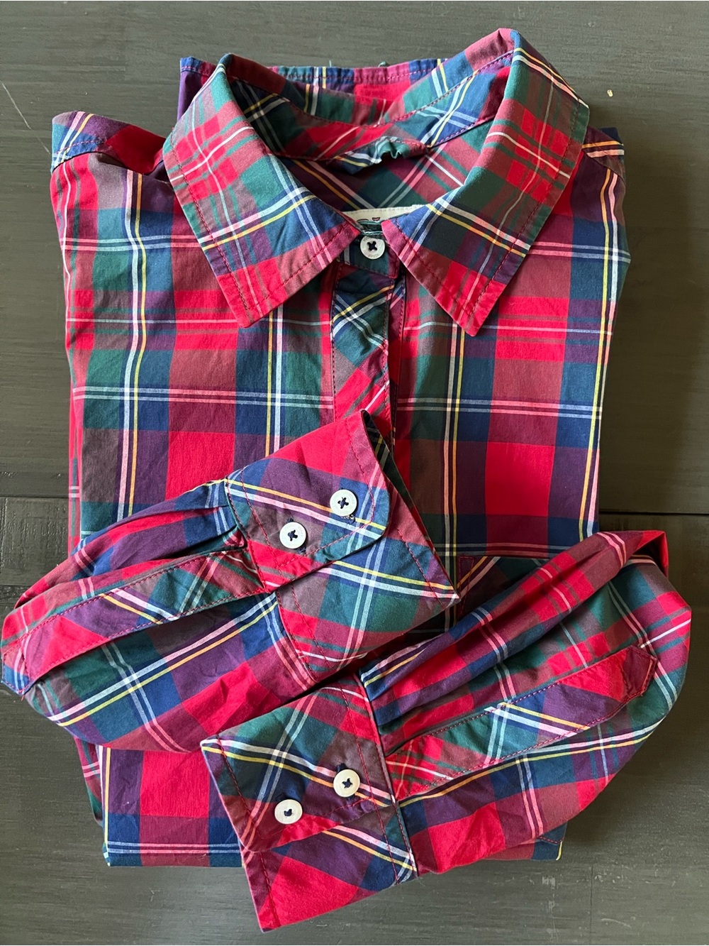 Vineyard Vines Merry Plaid Button Down Poplin Women's Size 4 Relaxed Fit